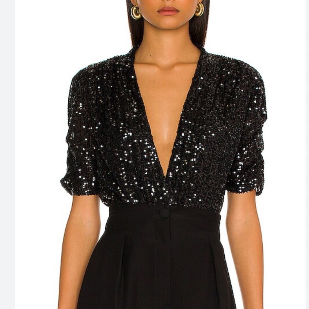 Heartloom Black Sequin Puff Sleeve Blouse